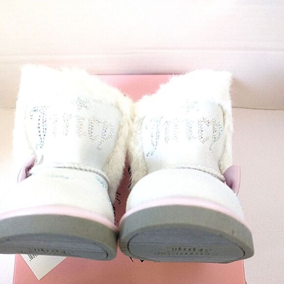 New! JUICY COUTURE Little Girls Glitter Rhinestone Logo Faux Fur Boots Booties 7 - Picture 9 of 11